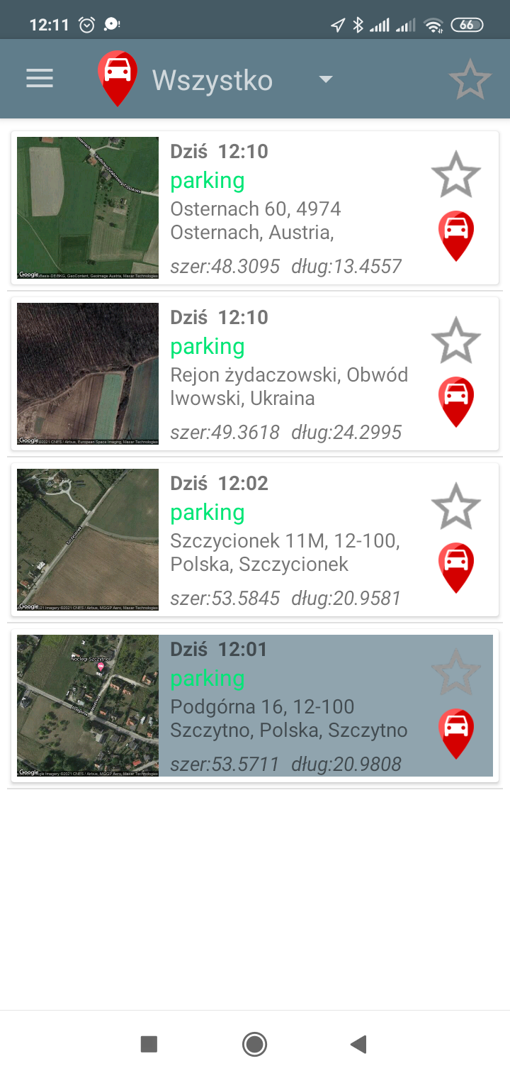Ekran lokalizacji w aplikacji